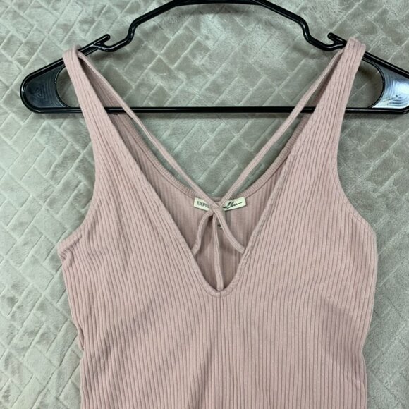 Express One Eleven Womens XS Bodysuit One Piece Pink Ribbed V Neck Sleeveless - Picture 2 of 13